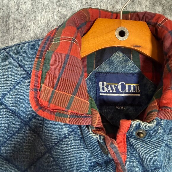 Vintage Bay Club Men's Quilted Denim Jacket Plaid Collar Retro Cabincore M - Picture 3 of 9